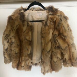 Michael Kors Faux Fur Jacket in Brown and Tan